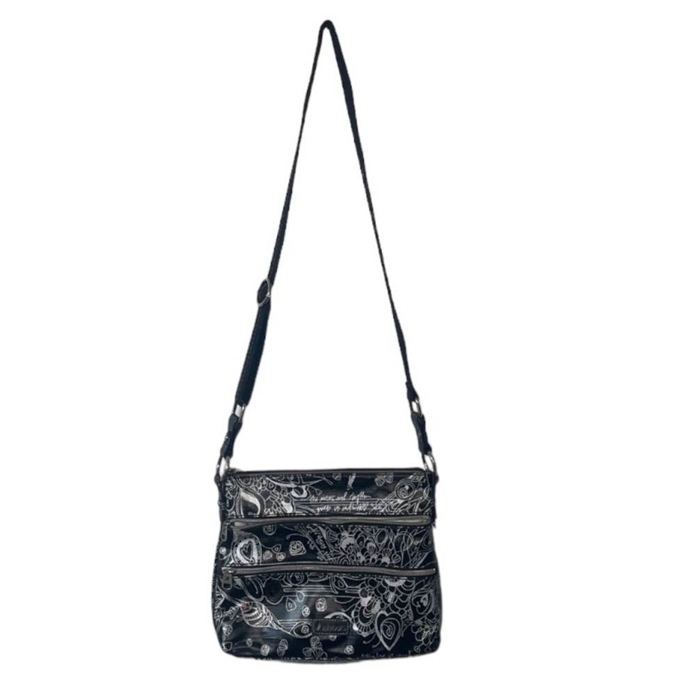 The Sak Sakroots Black White Print Crossbody Bag Nylon Artsy Art Teacher Fun
